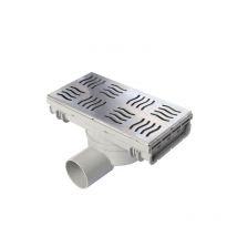 First Plast - Siphonette 200x100mm Ht 105mm sortie 360° Ø50-Grille inox