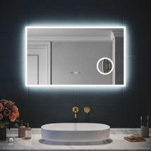 Sirhona - 3x loupe Miroir led Salle de Bain avec éclairage, Miroir avec Horloge Numérique, Miroir Lumineux Salle de Bain Anti-Buée, 100x60cm