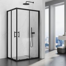 Sirhona - 76 x 100 x 195cm Cabina de Ducha Negra Puerta corredera de ducha de cristal templado de 5 mm nano Acceso en esquina Puerta corredera de