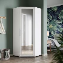 Sirhona - Armoire d'angle moderne avec miroir et tringles de penderie Meubles de rangement pour chambre à coucher blanc brillant et mat