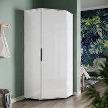 Armoire d'angle moderne avec rails de suspension Blanc brillant et mat Chambre à coucher Meuble de rangement - Sirhona