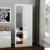 Armoire de rangement avec miroir blanc, meubles de chambre à coucher brillants 76x47x180 cm Rangement cloisonné - Sirhona