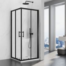 Sirhona - Cabina de Ducha Negra Puerta corredera de ducha de cristal templado de 5 mm nano Acceso en esquina Puerta corredera de ducha 76 x 76 x 195cm