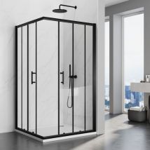 Sirhona - Cabine de Douche Salle de Douche d'angle Noir Verre Trempé 5mm Cadre en Aluminium de Haute Qualité Porte Coulissante Salle de Douche 100 x