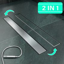 Sirhona - Canaleta de Ducha de Acero Inoxidable, 2 en 1 Conjunto Completo de Desagüe de Ducha con Accesorio de Piso, Doble Cara, con Tope de Olor y