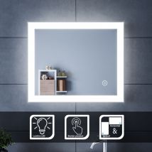 SIRHONA Miroir de salle de bains avec éclairage LED Miroir Cosmétiques Mural Lumière Illumination avec Commande par Effleurement,SIRHONA 60x50 CM