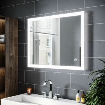 Sirhona - Espejo de Baño con luces 90x70cm led Espejo Cuadrado de Baño con Función Antivaho Espejo de Baño con Interruptor Táctil Luz de Interruptor