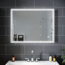 Sirhona - Espejo de Baño con luces led Espejo Cuadrado de Baño con Función Antivaho Espejo de Baño 90x70cm IP44 Ahorro de Energía