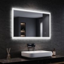 Sirhona - sonni Espejo de Baño con luz Función Antiniebla y Memoria Interruptor Táctil Espejo IP44 Ahorro de Energía 100x60cm