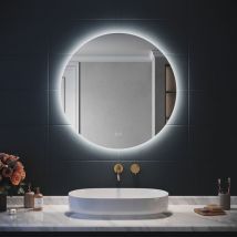 Sirhona - Espejo de Baño Redondo Espejo de Pared con Iluminación led 3 Temperaturas de Color Antivaho Iluminación Integrada 80 cm
