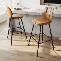 Sirhona - Lote de 2 Taburetes de Bar con Respaldo Asiento Marrón Base Negro