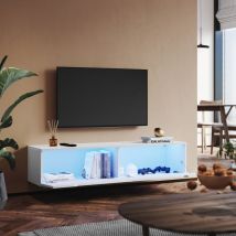 Sirhona - Lowboard tv hangend 140 cm holz mit LED-Beleuchtung tv Schrank Weiß Hochglanz Zwei Montagemöglichkeiten