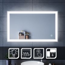 SIRHONA Miroir de salle de bain led rectangle Commutateur tactile éclairage intégré blanc froid