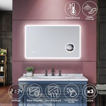 Miroir de salle de bains - Miroirs cosmétiques muraux - Miroir avec led illumination - Anti-buée avec éclairage led - Avec prise rasoir - Miroir