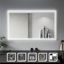 Sirhona - Miroir lumineux de salle de bain Lumière tricolore réglable avec miroir de salle de bain antibuée 100x60cm Miroir led