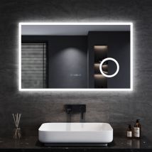 Miroir lumineux de salle de bain 100 x 60 cm Miroir led mural avec réglage de lumière à trois couleurs et affichage de l'heure - Sirhona
