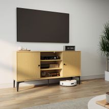 SIRHONA Mobile TV Industriale 2 Porte 3 Scomparti Design Retrò Materiale Particle Board Console TV Originale in Legno 140x35x70 cm Adatto per il