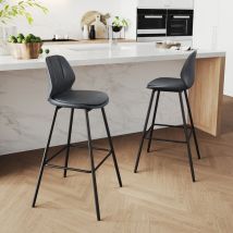 Sgabello Da Bar Girevole (set Di 2) Con Schienale E Poggiapiedi Ergonomici. 130 Kg Altezza Regolabile Stile Moderno Sedile Grigio E Base Nera - 