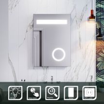 Sirhona - Specchio da Bagno a led da Muro Specchio Parete 50x70cm Specchio Interruttore da Parete con Lente D'ingrandimento 3x e Presa per Rasoio