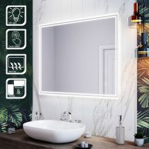 SIRHONA Specchio da Bagno a LED da Muro, 90x70cm Specchio Parete, con Interruttore Touch e Anti Appannamento, Specchio da Parete Moderno Rettangolo