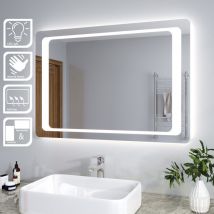 Sirhona - Specchio da Bagno led, Specchio Bagno Illuminato 100 x 70 cm, con Interruttore a Infrarossi e Anti Appannamento, Specchio da Parete Moderno