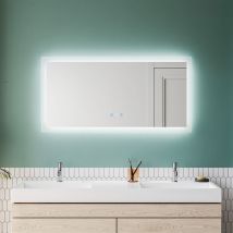 Sirhona - Specchio da bagno led Touch Specchio da bagno con illuminazione Anti Fog Orologio Specchio da parete 120x60 Bagno