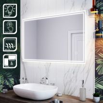 Sirhona - 100x60cm Specchio da Bagno a led da Muro Specchio Parete con Interruttore Touch e Anti Appannamento Specchio da Parete Moderno Rettangolo