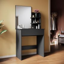 Toeletta con Specchio Tavolo da Trucco con 1 Cassetto e 2 Ripiani Portaoggetti Postazione Trucco Moderno Mobile da Trucco - Nero 70 x 40 x 140cm