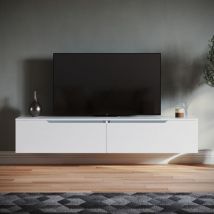 Sirhona - tv Board Möbel Hängend tv Schrank Board mit 2 Klapptüren Weiß Hochglanz 160x35x30cm mit Einstellbar led Beleuchtung