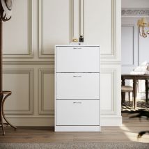 Sirhona - Zapatero Blanco Estrecha Con Protección Antivuelco 63x30x120cm,mueble Zapatero Recibidor De 3 Puertas Con 9 Estantes Para 27 Zapatos