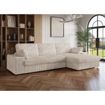 SIRINA - Canapé d'angle réversible en gros côtelé doux beige SIRINA