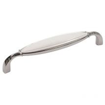 Poignée zamac - Décor : Chromé / Blanc - Entraxe : 128 mm - Hauteur : 27 mm - Largeur : 23 mm - Longueur : 138 mm - Matériau : Zamac Siro