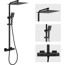 Auralum Max - Sistema de ducha negro conjunto completo con termostato, conjunto de ducha de lluvia con cabezal de lluvia de 12 pulgadas, ducha de