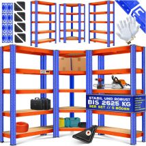 Masko - Set di 3 Scaffalature metalliche , 1 Ripiano angolare e 2 Ripiani portaoggetti, 15 Ripiani in mdf, portata fino a 2625 kg, Argento
