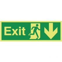 Sitesafe 150 x 450mm Exit Running Man Arrow Down - Nite Glo Self Adhesive