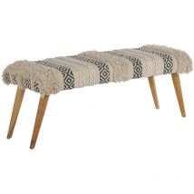 Womo-design - Sitzbank gepolstert Toledo aus Stoffbezug, 120x47x40 cm, Holzoptik-Schwarz-Weiß, Holzbeine Unikat Landhaus-Stil Retro Sitzbank