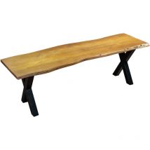 Sitzbank Baumkante 220 cm nussbaum massiv Akazie X-Gestell schwarz