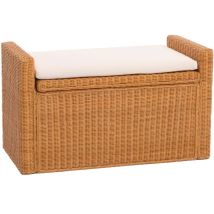 Sitzbank Genua Garderobenbank Bank Sitzhocker, mit Stauraum Kissen Kubu Rattan 88cm honigfarben
