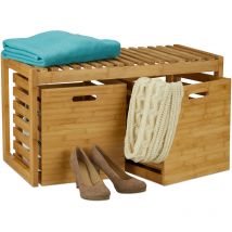Sitzbank mit Stauraum, Bambus, 2 Aufbewahrungsboxen, Bank für Flur, Bad, Garderobe, hbt 44,5x80x40 cm, natur - Relaxdays
