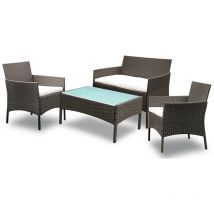 Randaco - Sitzgruppe Gartenmöbel Gartengruppe Lounge Sessel Sitzgruppe Tisch Garten Couch Gartenbank Bank Couch Handgeflochten Komplett Sessel braun