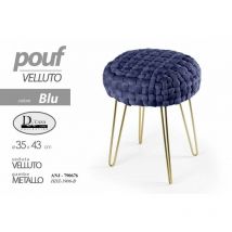 2x Poufs aus blauen Samt mit goldener Struktur, Maße 35 x 43 cm h