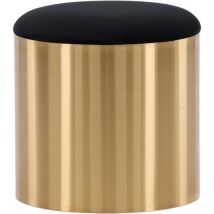 Venture Home - Puff Pouf, Hocker Ø45cm Velour Schwarz, Messing.