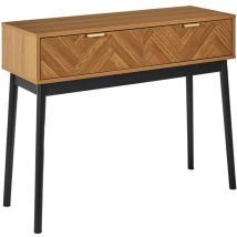 Altobuy - sixtys - Console 2 Tiroirs Aspect Bois Décor Chevrons Piétement Noir