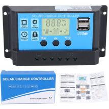 SJLERST 30 A Solar-Windenergie-PWM-Laderegler 12 V 24 V mit LCD-Display, Dual-USB-Ausgang, PWM-Entladeregler