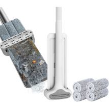 Sjlerst - Balai à franges en microfibres de 32 cm pour le nettoyage des sols, balai à franges réutilisable avec 4 tampons de recharge souples