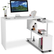Sjlerst - Bureau Informatique, Bureau d'Ordinateur avec Étagère Rangement à Pivotante à 360 Degrés et Étagère Réglables, Gain d'Espace pour Bureau et