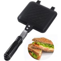Sjlerst - PoêLe à Frire Double Face, PoêLe à Sandwich Revêtement Antiadhésive Poêle à Crêpes en Aluminium pour Le Petit Déjeuner Toast Panini Gaufre