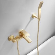 SJQKA Bath Shower Mixer Wall Mounted Hot and Cold Shower Faucet Brushed Brass Gold Bathtub Mixer with Hand Shower (A)