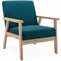 Skandinavischer Sessel aus Hevea-Holz mit Stoffbezug, Polyester, Türkisblau - Sweeek