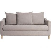 Skandinavisches Schlafsofa Aus Taupefarbenem Stoff Mit Samteffekt Und Hellem Holz 3-sitzer Louise